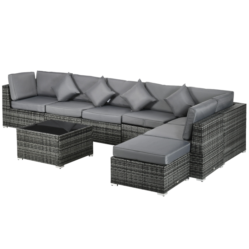 Best 8 Pieces PE Rattan Corner Sofa Set, Outdoor Garden Furniture Set, Patio Wicker Sofa Seater w/ Cushion, Washable Cushion Cover & Tempered Glass Table, Grey - Image 11
