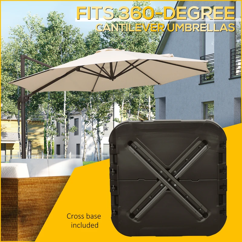 Best Fillable Cantilever Parasol Base Weights with Steel Cross Base, Garden Umbrella Stand Weight with Wheels, 195kg Sand or 170kg Water Filled, Coffee - Image 4