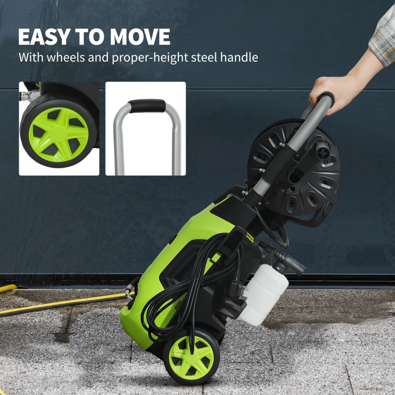 Best 1800W High Pressure Washer, 150 Bar Pressure, 420 L/h Flow, Portable Power Washer Jet Wash Cleaner with Adjustable Nozzle, 6M Hose, Hose Reel, Steel Handle for Home Patio Car Driveway, Green - Image 8