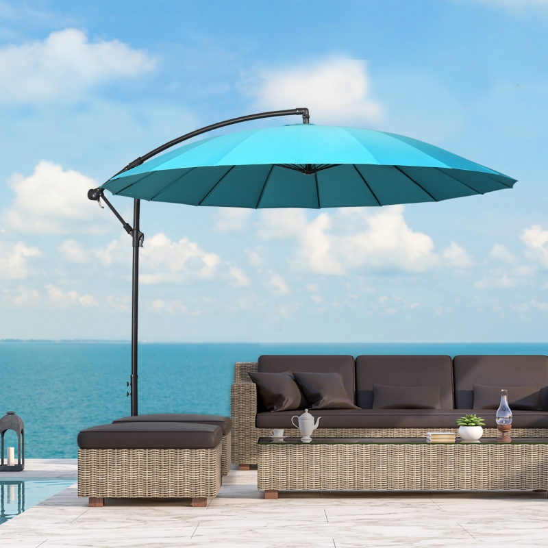 Best 3(m) Cantilever Umbrella 18 Ribs & Vents Adjustable Angle for Patio Green - Image 12