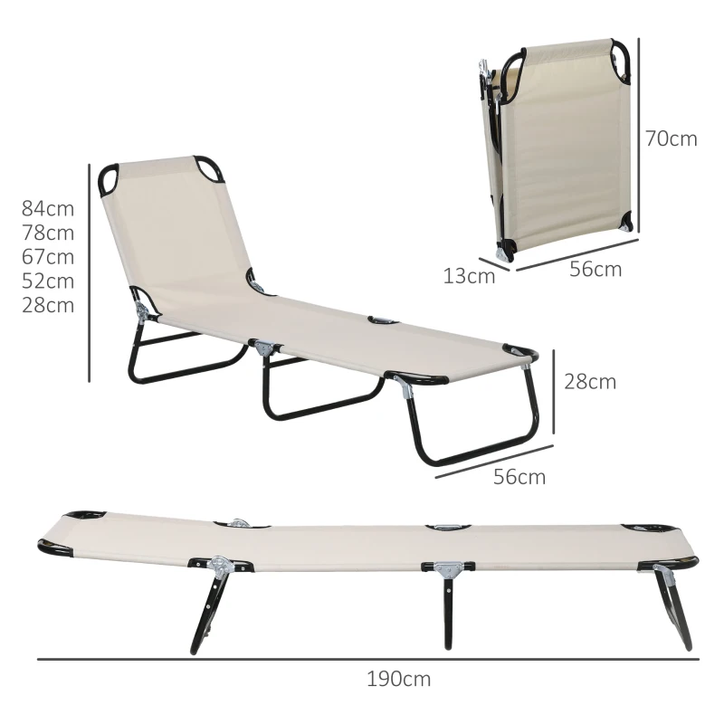 Best Garden Sun Lounger, with Five-Position Back - Cream White - Image 3