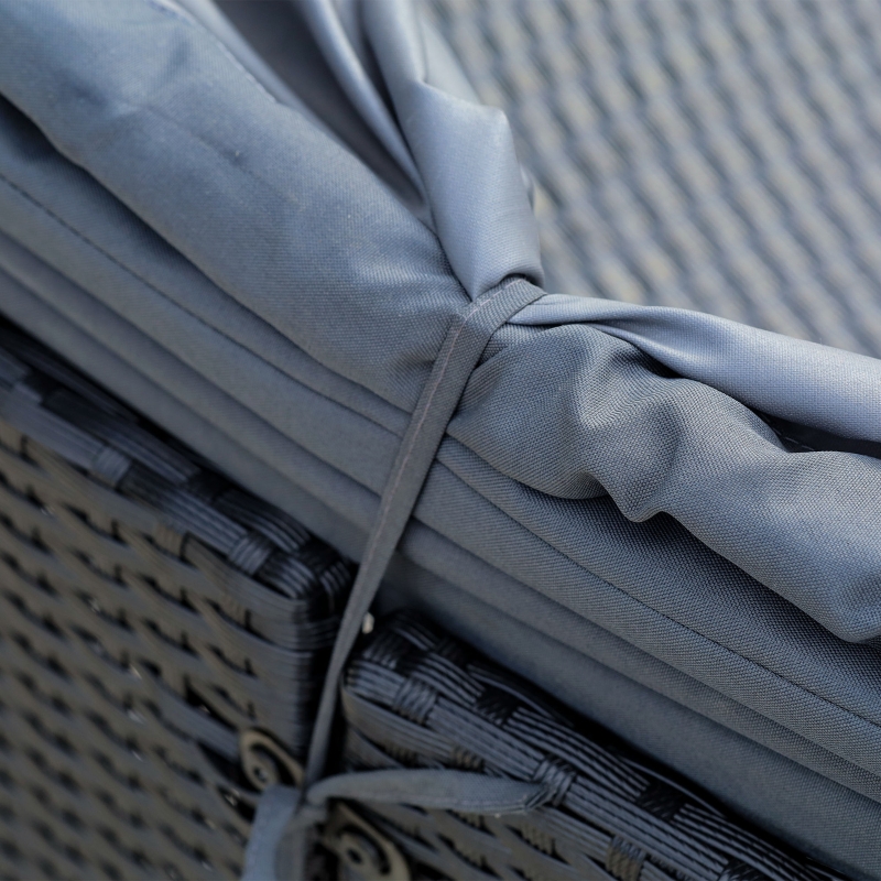 Best 4 Pieces PE Rattan Garden Daybed Set, Outdoor Wicker Cushioned Round Sofa Bed Conversation Furniture with Coffee Table & Canopy, Black - Image 9