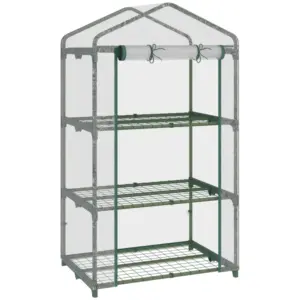 Best 3 Tier Mini Greenhouse Portable Garden Grow House with Roll Up Door and Wire Shelves, 69L x 49W x 125H cm, Clear