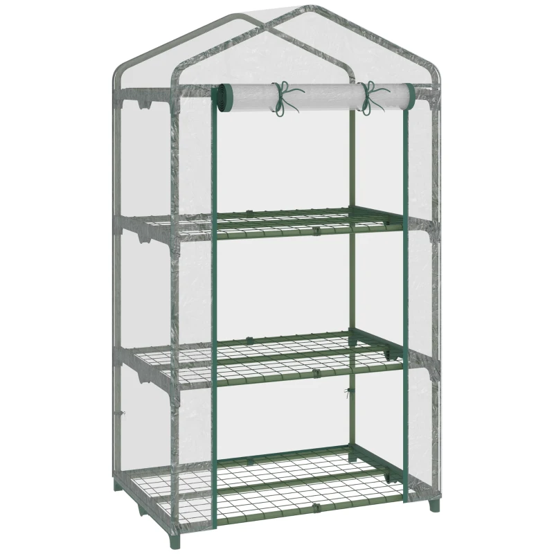 Best 3 Tier Mini Greenhouse Portable Garden Grow House with Roll Up Door and Wire Shelves, 69L x 49W x 125H cm, Clear