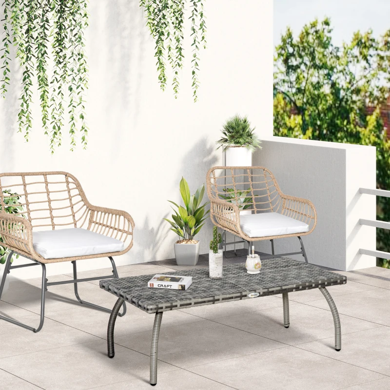 Best PE Wicker Rattan Garden Coffee Table - Mixed Grey - Image 2