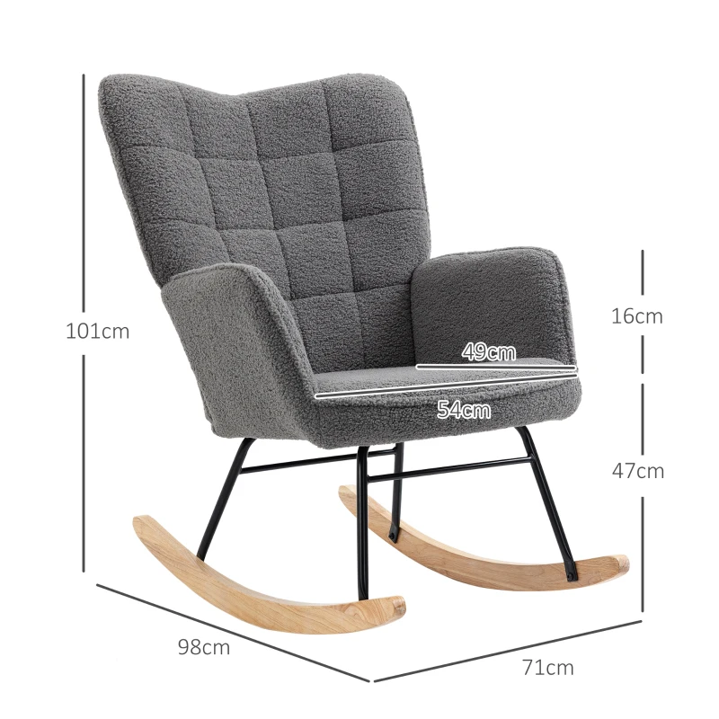 Best Berber Fleece Nursery Glider Rocker for Nursing, Wingback Rocking Chair for Living Room, Dark Grey - Image 3