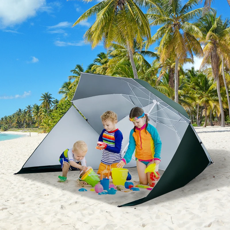 Best 2m UV Protection Fishing Beach Umbrella Brolly Shelter w/ Side Panel Tent Green - Image 2
