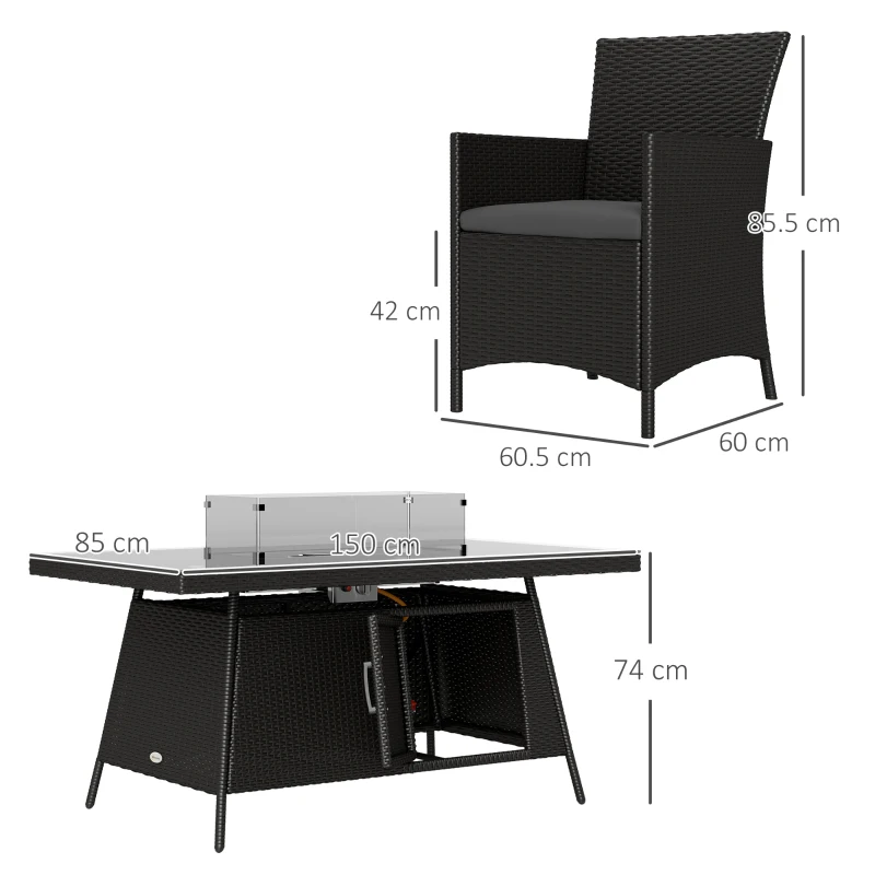 Best 7 Pieces Outdoor Rattan Garden Furniture with Fire Pit Table, 6 Seater Garden Table and Chairs with Cushions, Rattan Dining Set with Propane Heater Table, Windscreen, 50,000 BTU, Black - Image 3