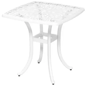 Best Cast Aluminium Bistro Table, Outdoor Square Side Table with Umbrella Hole, Garden Table for Balcony, White