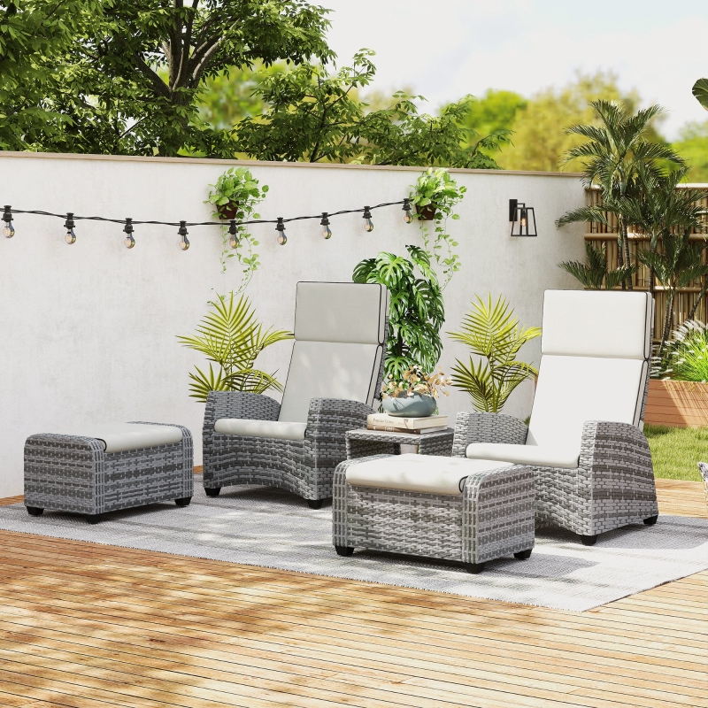 Best 5-Piece Rattan Garden Furniture Set with Cushions - Grey - Image 9