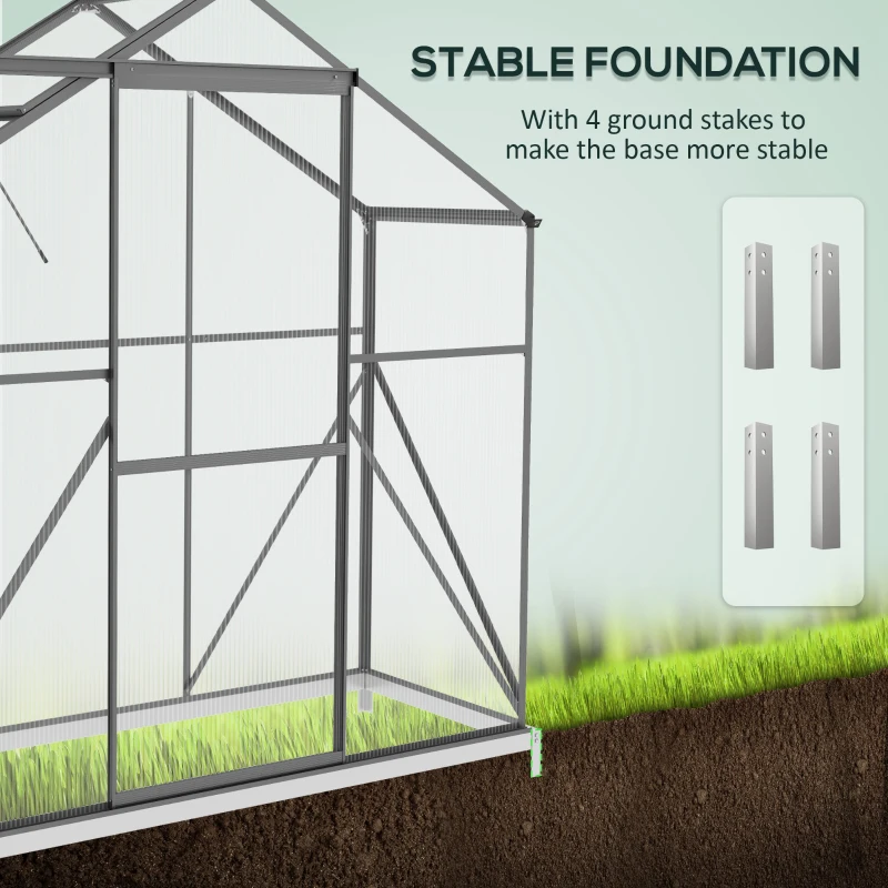 Best 6 x 2.5ft Polycarbonate Greenhouse Walk-In Green House with Rain Gutter, Sliding Door, Window, Foundation, Dark Grey - Image 5