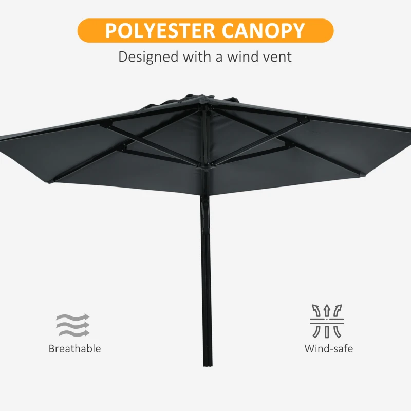 Best 2.5m Wall Mounted Parasol, Hand to Push Outdoor Patio Umbrella with 180 Degree Rotatable Canopy for Porch, Deck, Garden, 250 cm, Dark Grey - Image 6