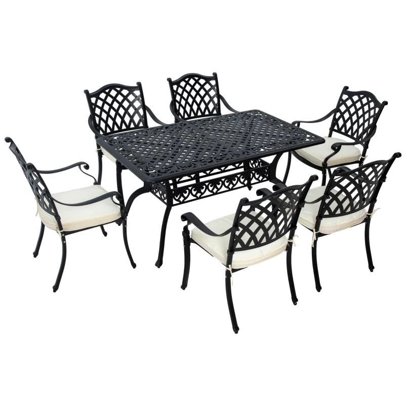 Best 7 Pieces Aluminium Patio Dining Set with Umbrella Hole Black