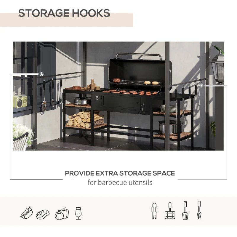 Best 2.2 x 1.5 m BBQ Grill Gazebo Tent, Garden Grill with Metal Frame, Curved Canopy and 10 Hooks, Outdoor Sun Shade, Beige - Image 5