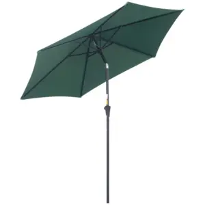 Best 2.6M Garden Parasol Umbrella with Tilt and Crank, Outdoor Sun Parasol Sunshade Shelter with Aluminium Frame, Green