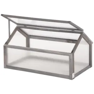Best Wooden Cold Frame Garden Polycarbonate Greenhouse with Openable Top Cover, Grow House for Flowers, Vegetables, Plants, 90 x 52 x 50cm, Grey