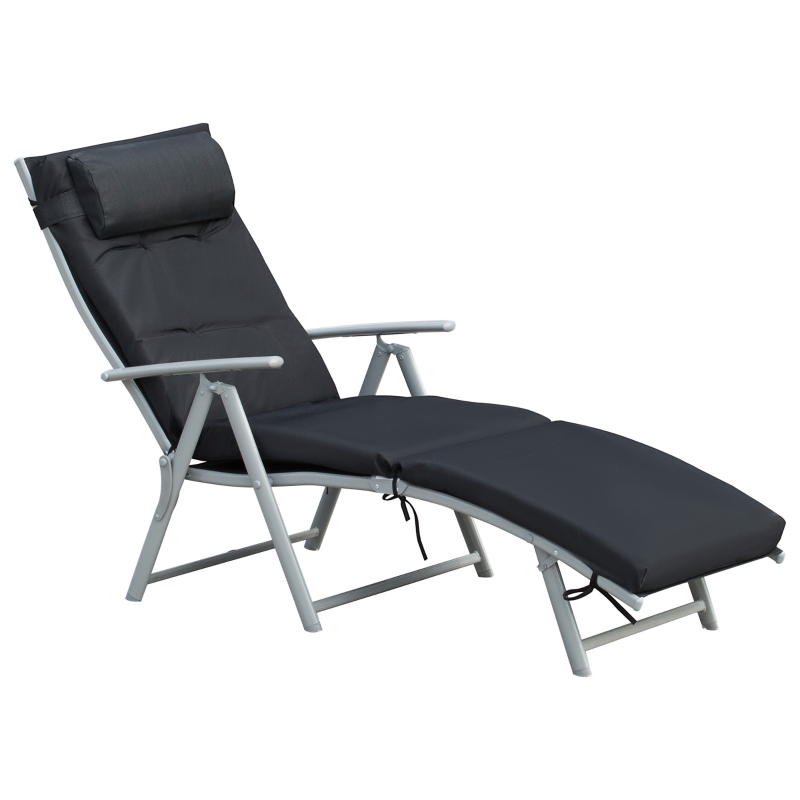 Best Steel Frame Outdoor Garden Padded Sun Lounger w/ Pillow Black - Image 12