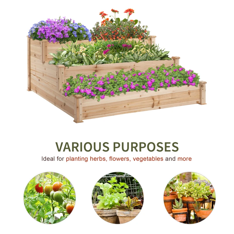Best 470L Raised Garden Bed, 3-Tier Planter Kit, Elevated Wooden Planters for Garden, Yard & Patio, 124 x 124 x 56 cm - Image 5