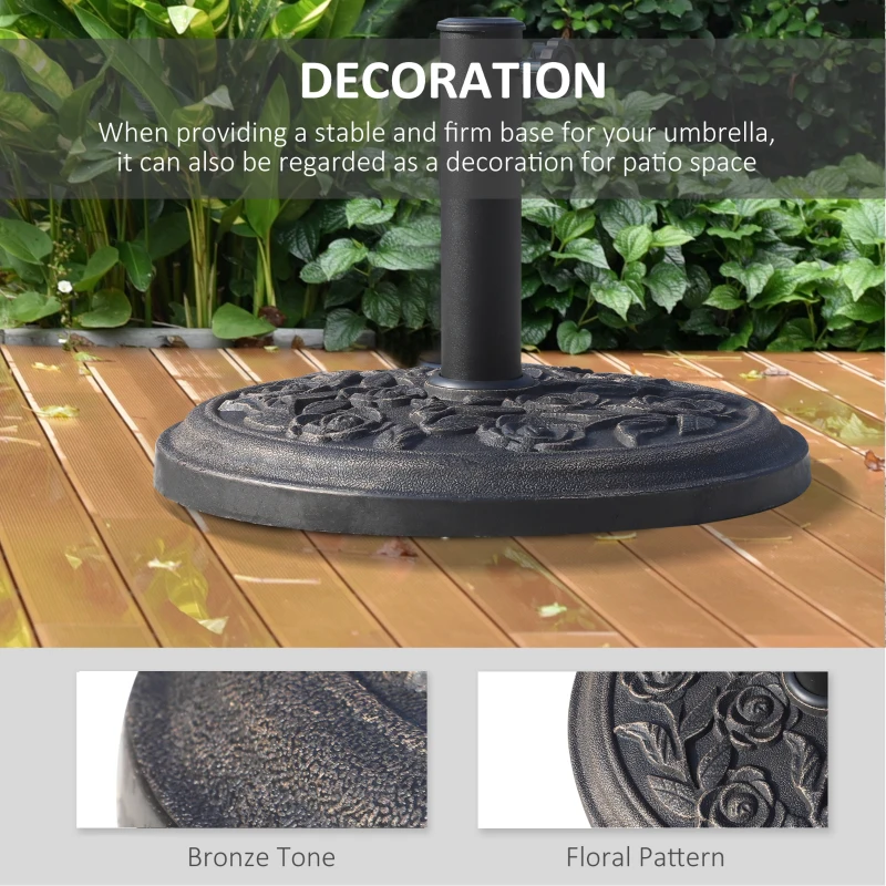 Best 9kg Garden Parasol Base, Round Resin Cast Iron Effect Sun Umbrella Base, Outdoor Umbrella Stand for 38mm or 48mm Outdoor Umbrella Poles, Bronze Tone - Image 5