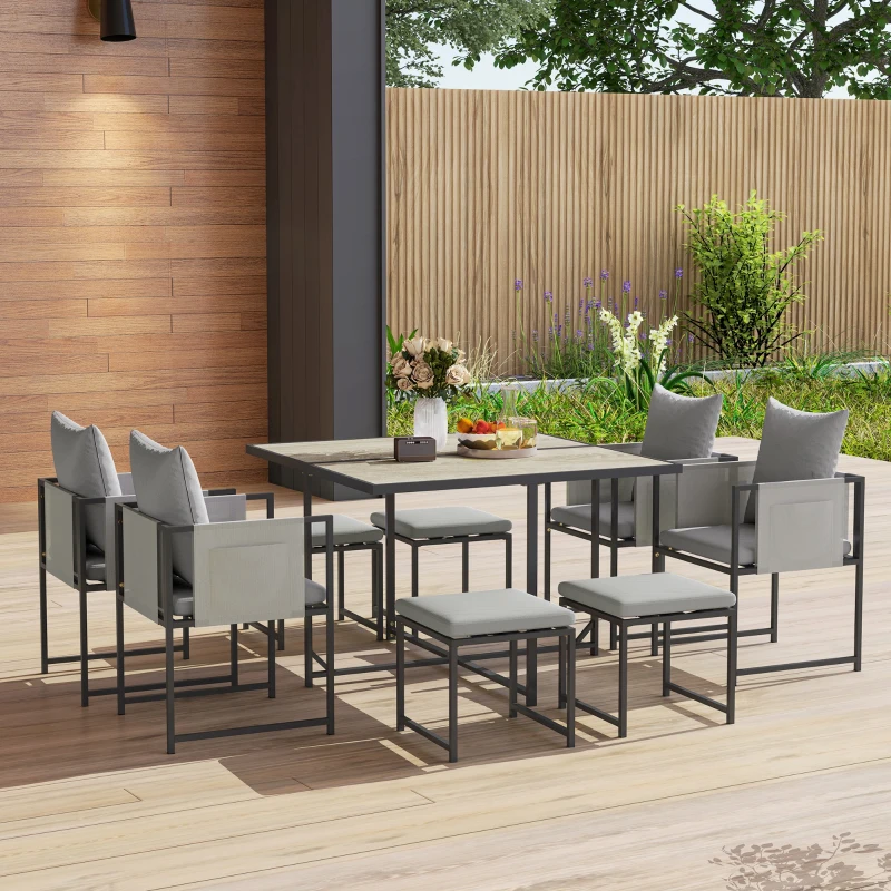 Best Nine-Piece Steel Frame Garden Dining Set - Grey - Image 8
