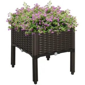 Best Set of 1 26L Garden Raised Bed Elevated Patio Flower Plant Planter Box PP Vegetables Planting Container, Brown