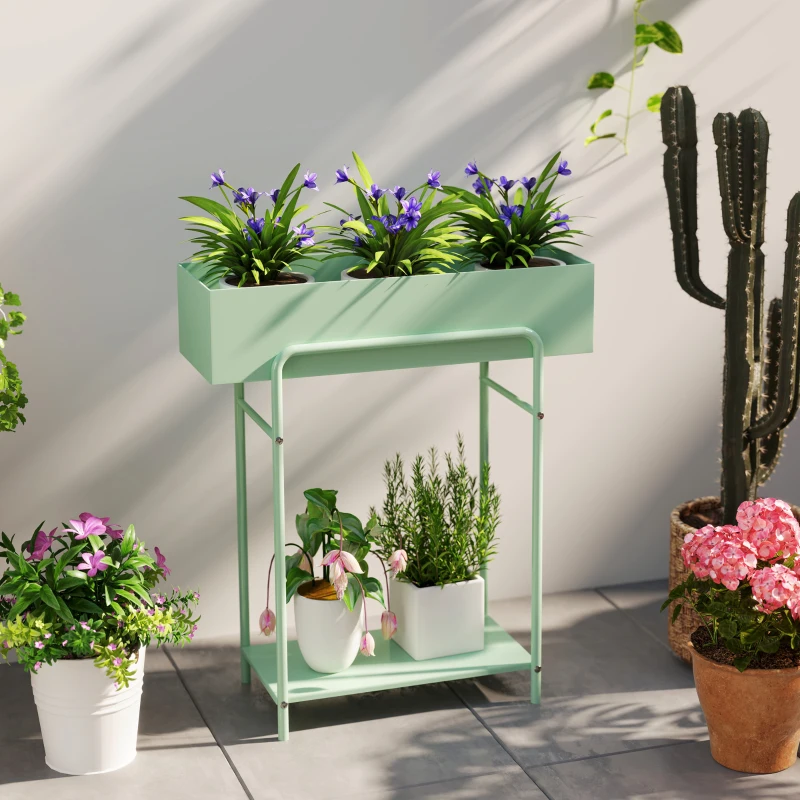 Best 2 Tier Plant Stand, Metal Plant Rack Shelf with Drain Holes, Floor-standing Flower Pot Stand for Indoor Outdoor Garden Patio Balcony Living Room, Green - Image 8