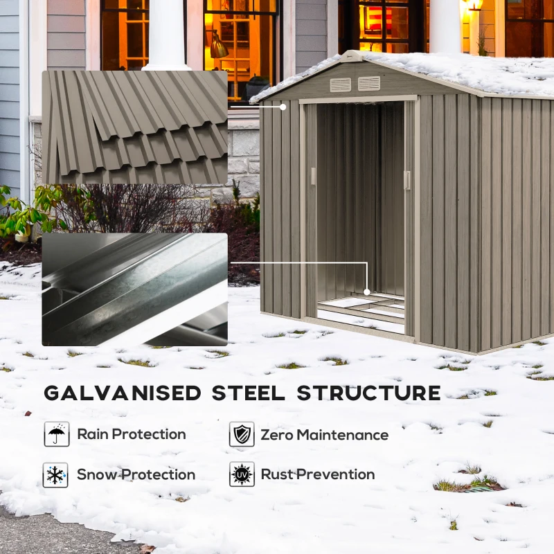 Best 7 x 4ft Metal Garden Storage Shed with Vents, Floor Foundation Kit and Lockable Double Doors, Light Brown - Image 4