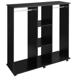 Best Open Wardrobe Double Mobile Storage Shelves Organizer W/6 Wheels-Black