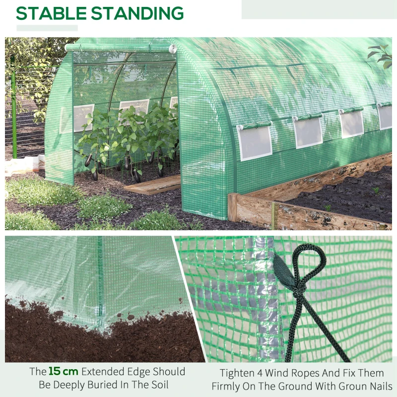 Best Polytunnel Greenhouse Walk-in Grow House Tent with Roll-up Sidewalls, Zipped Door and 8 Windows, 4x3x2m Green - Image 6