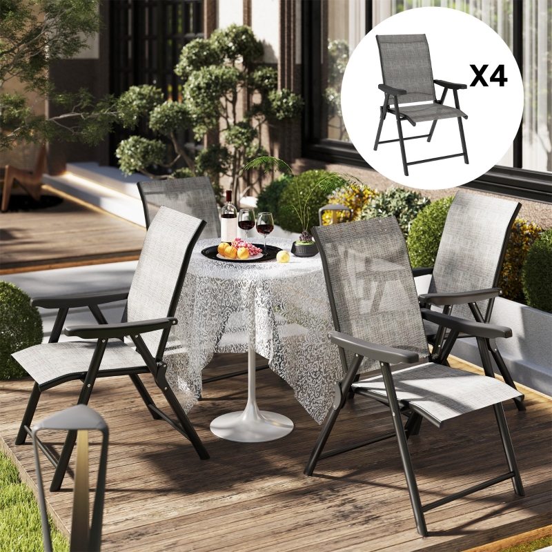 Best Set of Four Folding Outdoor Chairs - Black/Grey - Image 10