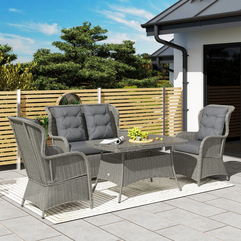 Best Garden PE Rattan Dining Sofa Set, Outdoor 4 Seater Wicker Furniture, High Back Chairs with Cushions, Tempered Glass Coffee Table for Patio, Light Grey - Image 10