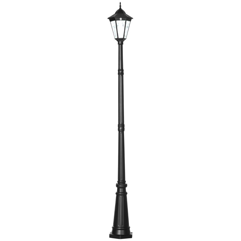 Best 2.4 m Garden Lamp Post Light, LED Solar Powered Patio Path Lighting Lamp with Aluminium Frame, PIR Motion Sensor for Lawn, Pathway, Driveway, Black