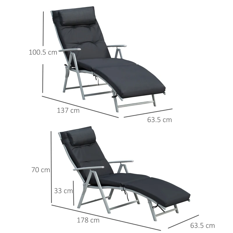 Best Steel Frame Outdoor Garden Padded Sun Lounger w/ Pillow Black - Image 3