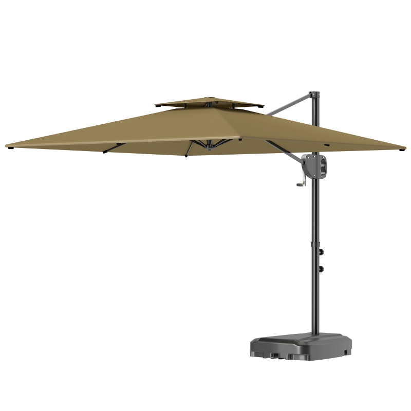 Best Cantilever Parasol with Weighted Base Double Top Garden Parasol Square Hanging Patio Umbrella with Crank Tilt Khaki - Image 11