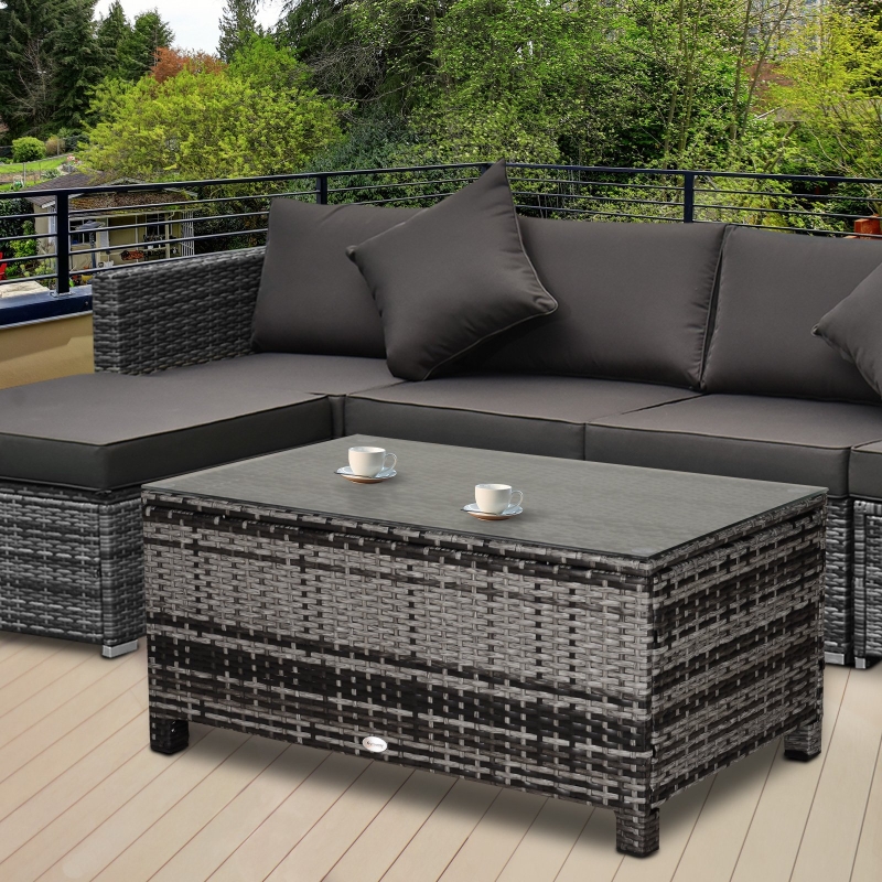 Best PE Rattan Garden Coffee Table, with Glass Table Top - Grey - Image 9