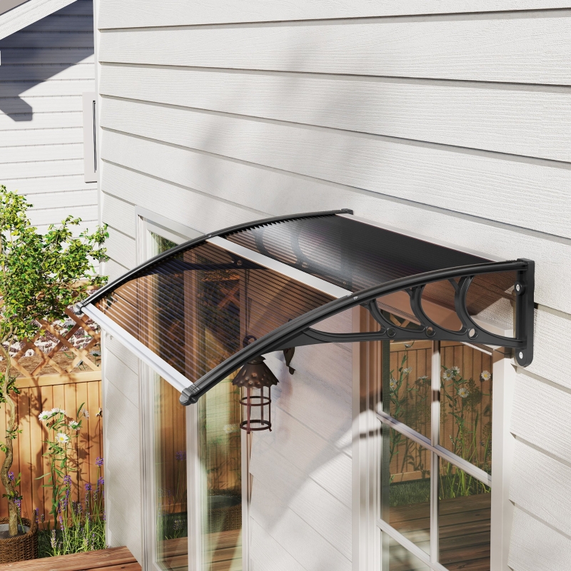 Best Front Door Canopy Outdoor Awning Aluminium Rigid Plastic Polycarbonate Rain Shelter UV Water Rain Resistant 100 x 75cm Brown - Image 10