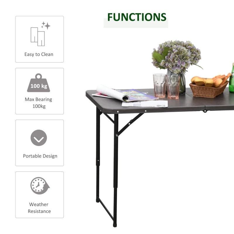 Best 4FT Portable Metal Picnic Table, 22Lx61Wx53/71.5H cm-Black/Brown - Image 5