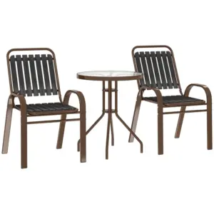 Best 3 Pieces Patio Bistro Set with Stackable Chairs, Tempered Glass Table, for Outdoor, Balcony, Patio, Garden Charcoal Grey