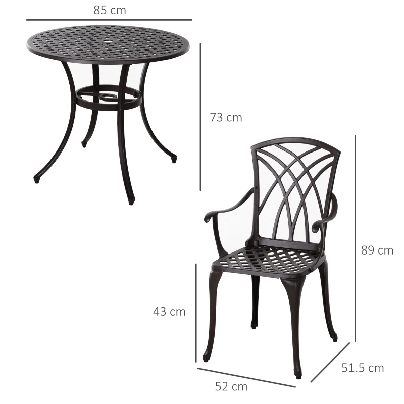 Best 5 Pieces Garden Dining Set for 4, Cast Aluminium Outdoor Dining Set with 4 Armchairs and Round Dining Table with Parasol Hole, Garden Furniture Set, Brown - Image 3