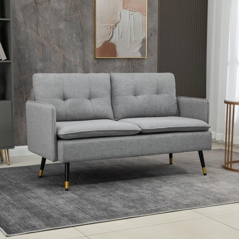 Best Modern Two Seater Sofa, Button Tufted Loveseat with Cushions and Steel Legs for Living Room, Guest Room, Grey - Image 2