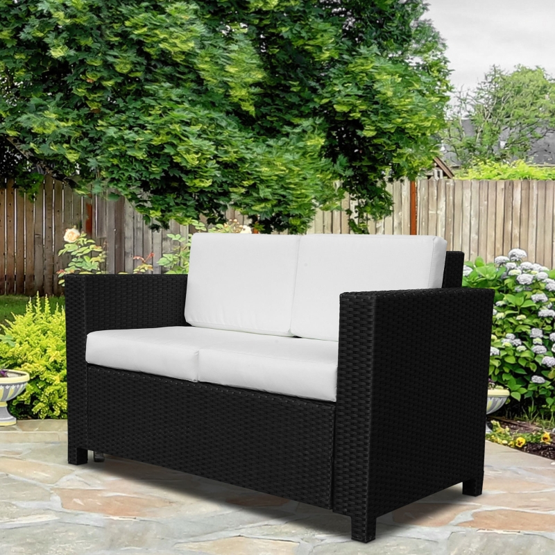 Best Rattan Sofa, 2 Seater Garden Furniture with Soft Padded Cushion and Armrests, Wicker Garden Loveseat for Patio, Black - Image 10