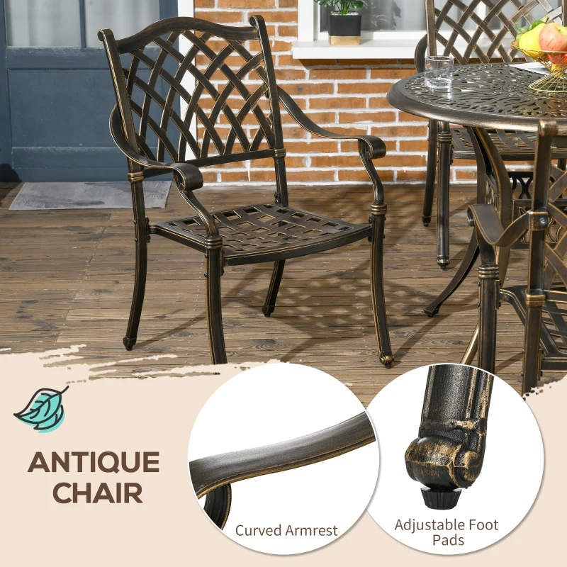 Best 5-Piece Outdoor Furniture Dining Set, Cast Aluminum Conversation Set Includes 4 Chairs and Φ90cm Round Table with Φ50mm Umbrella Hole for Patio Garden Deck, Flower Design - Image 4