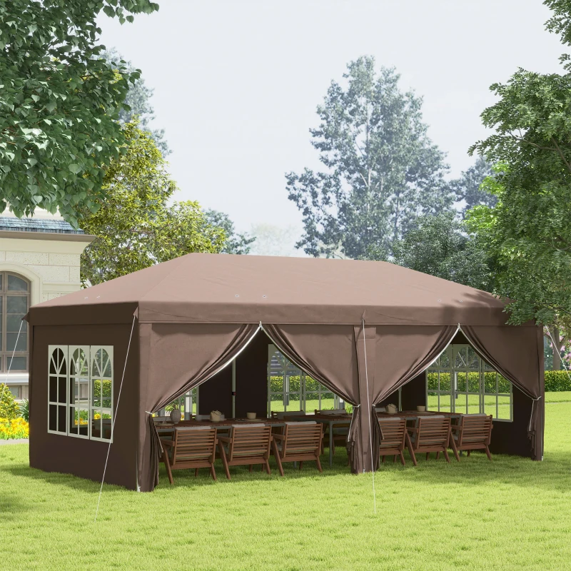 Best 3 x 6 m Pop Up Gazebo with Sides and Windows, Height Adjustable Wedding Camping Party Tent Canopy Marquee with Storage Bag for Garden, Event, Brown - Image 2
