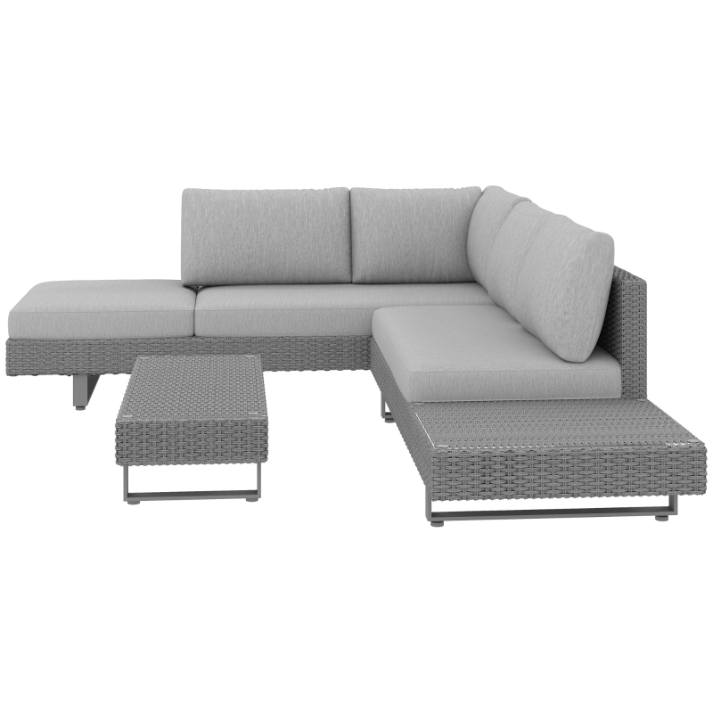 Best 5-Seater Rattan Wicker Sofa Set Furniture Patio Tea Table Set with Cushions, Light Grey - Image 11