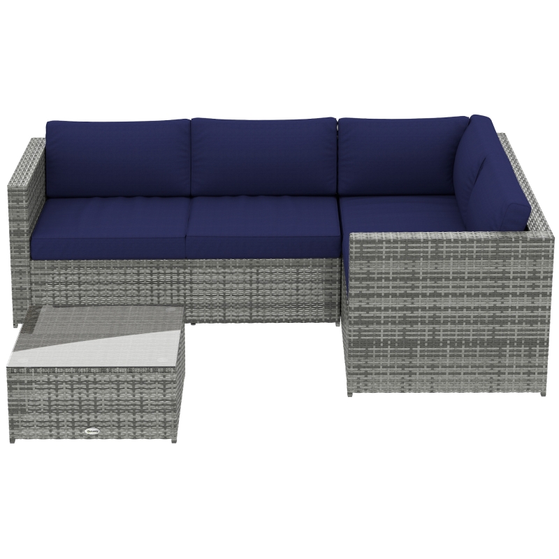 Best 3 Pieces PE Rattan Garden Furniture Set with 10 cm Thick Cushions, 4 Seater Garden Corner Sofa Set with Glass Top Coffee Table, Outdoor Furniture for Patio, Porch, Blue - Image 11