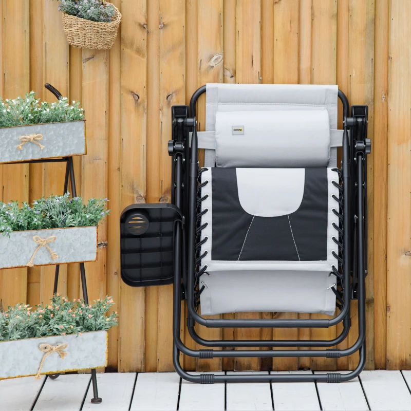 Best Zero Gravity Lounger Chair, Folding Reclining Patio Chair with Padded Seat, Cup Holder, Soft Cushion and Headrest for Poolside, Camping, Light Grey - Image 8