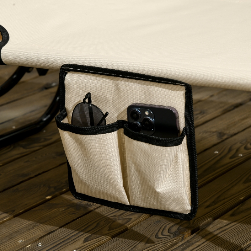 Best 2 Piece Folding Sun Loungers with Canopy, Adjustable Recliner Garden Chairs with Side Pocket, Steel Frame and Breathable Mesh for Outdoor, Pool, Beach, Garden, Tan Brown - Image 9