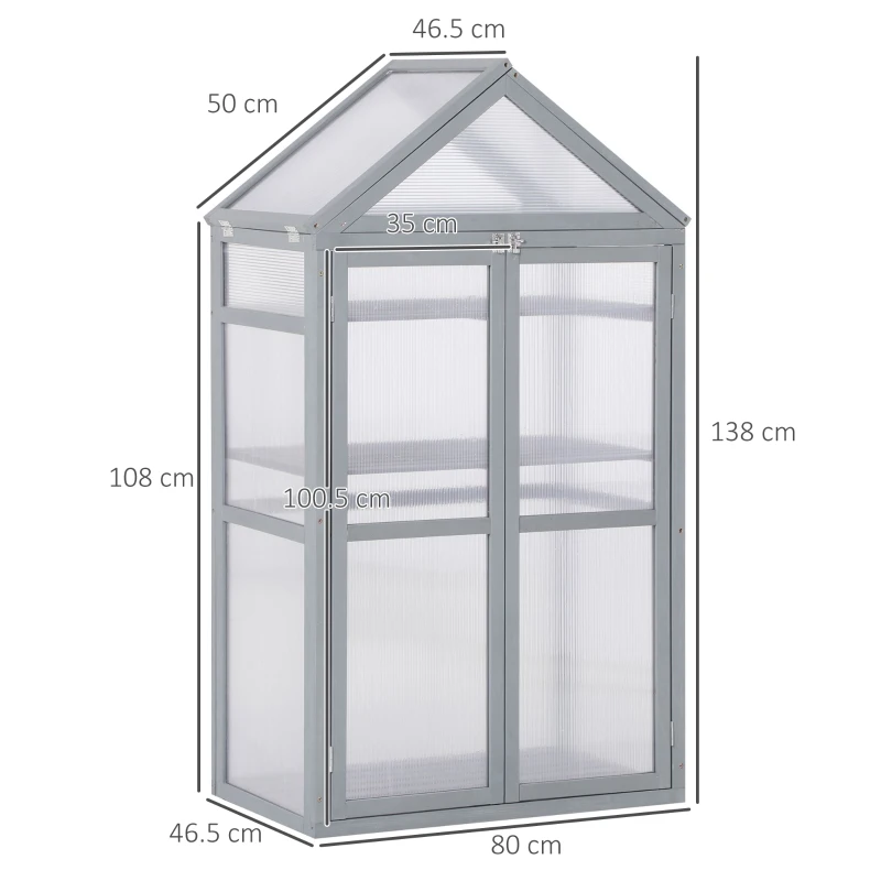 Best Garden Cold Frame Polycarbonate Greenhouse with Adjustable Shelves, Double Doors, Openable Top Covers, Grow House for Flower Vegetable Plants, 80 x 47 x 138cm, Grey - Image 3