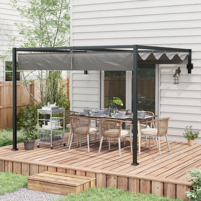 Best 2 x 3(m) Lean To Steel Pergola, with Moving Fabric Canopy - Dark Grey - Image 10