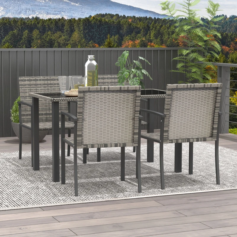 Best Outdoor Dining Set 5 Pieces Patio Conservatory with Tempered Glass Tabletop,4 Dining Chairs - Mixed Grey - Image 7